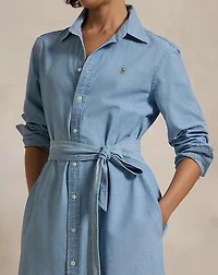 Cotton Chambray Belted Shirtdress