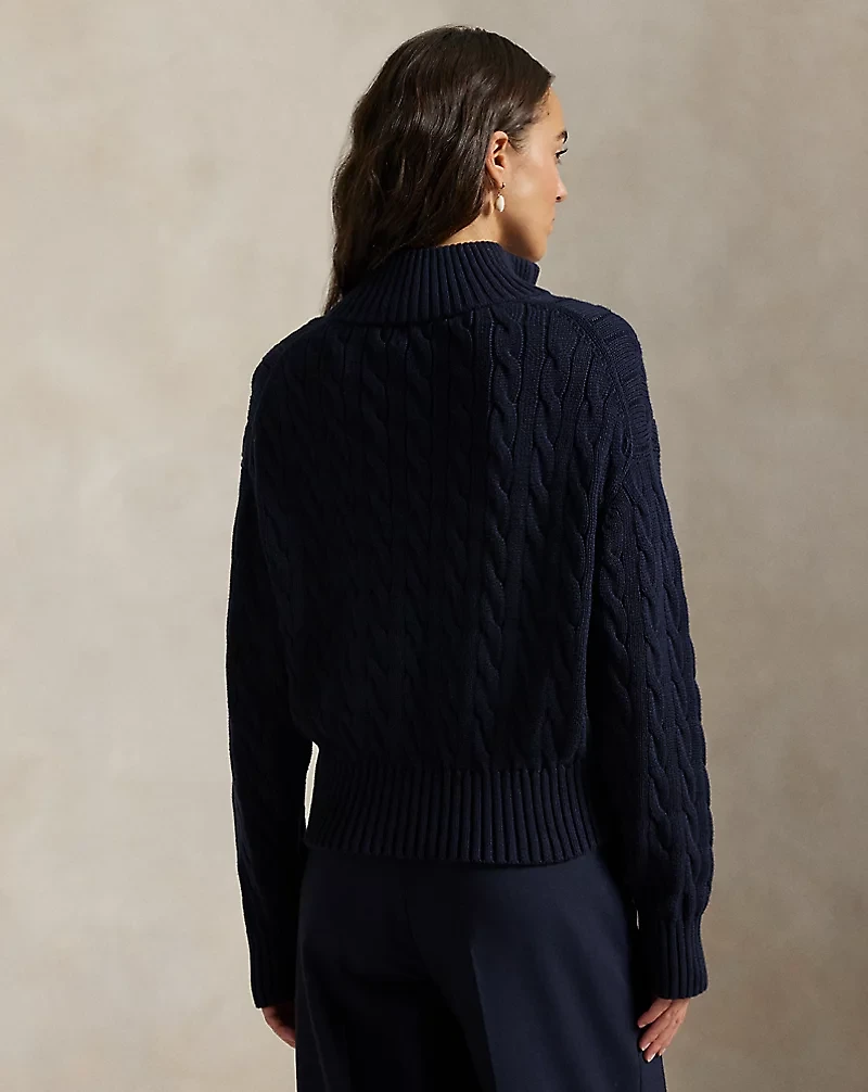 Cable-Knit Cotton Quarter-Zip Sweater