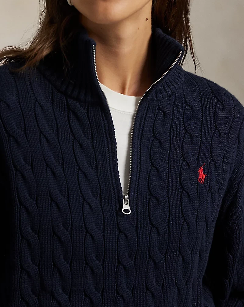 Cable-Knit Cotton Quarter-Zip Sweater