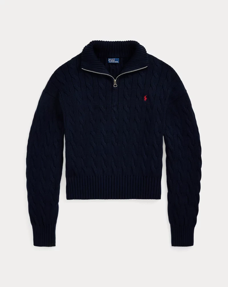 Cable-Knit Cotton Quarter-Zip Sweater
