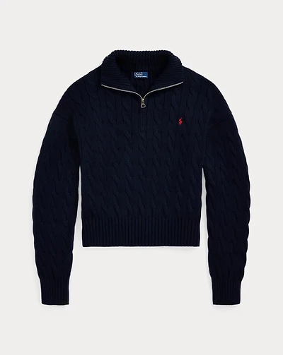 Cable-Knit Cotton Quarter-Zip Sweater