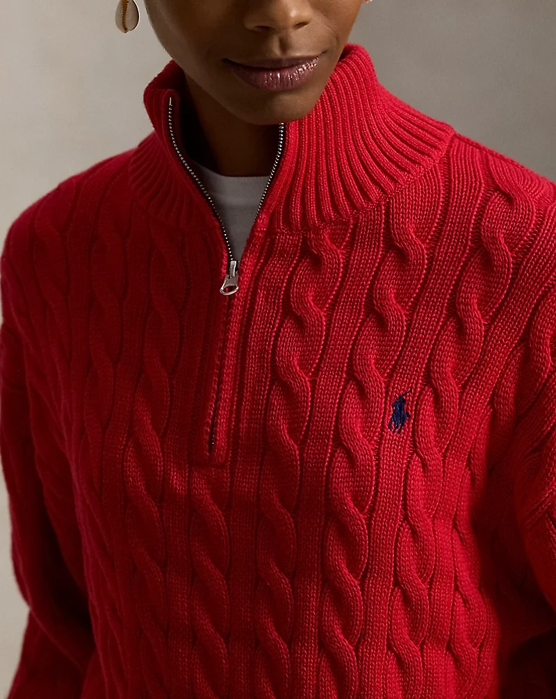 Cable-Knit Cotton Quarter-Zip Sweater