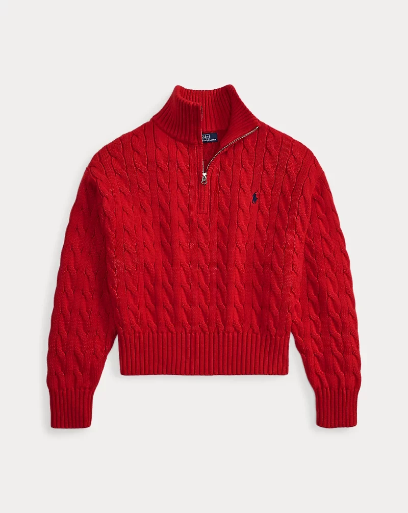 Cable-Knit Cotton Quarter-Zip Sweater