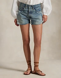 Distressed-Hem Denim Short
