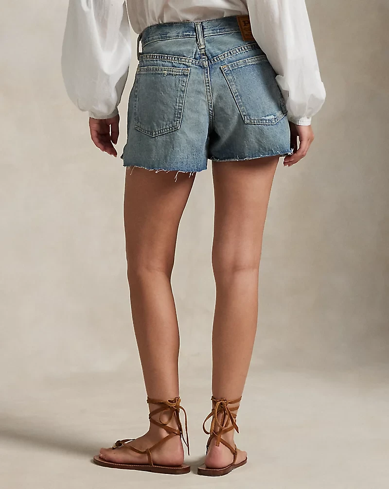 Distressed-Hem Denim Short