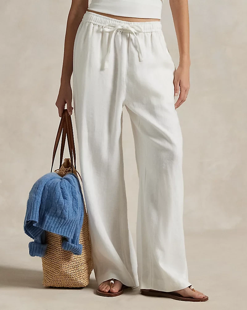 Linen Drawstring Straight-Leg Pant