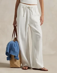 Linen Drawstring Straight-Leg Pant
