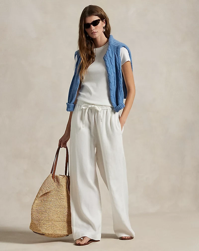 Linen Drawstring Straight-Leg Pant