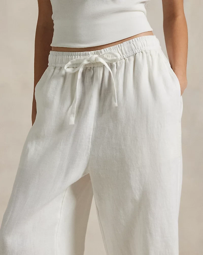 Linen Drawstring Straight-Leg Pant