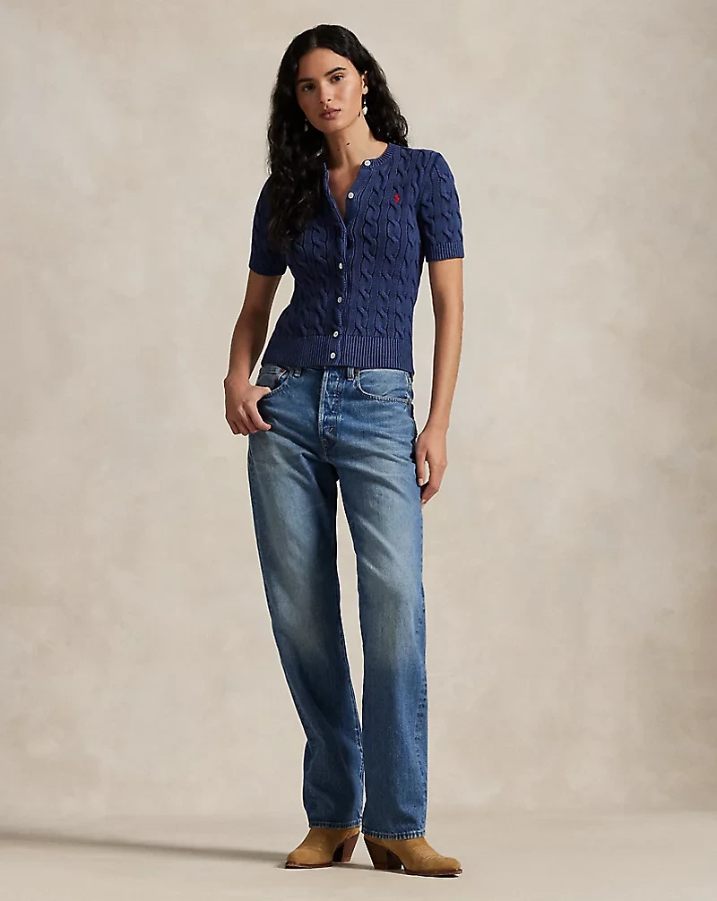 Cable-Knit Cotton Short-Sleeve Cardigan