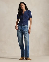 Cable-Knit Cotton Short-Sleeve Cardigan
