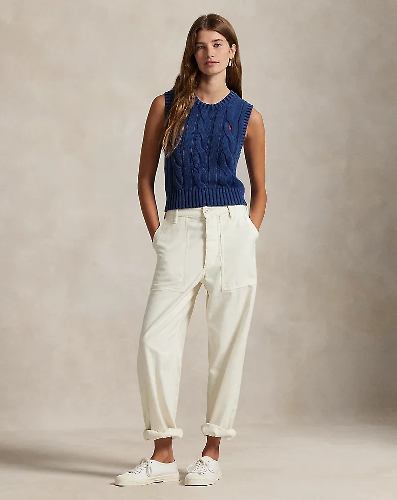Cable-Knit Cotton Cropped Sweater Vest