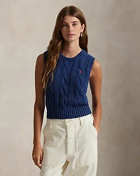 Cable-Knit Cotton Cropped Sweater Vest