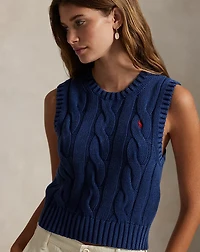 Cable-Knit Cotton Cropped Sweater Vest
