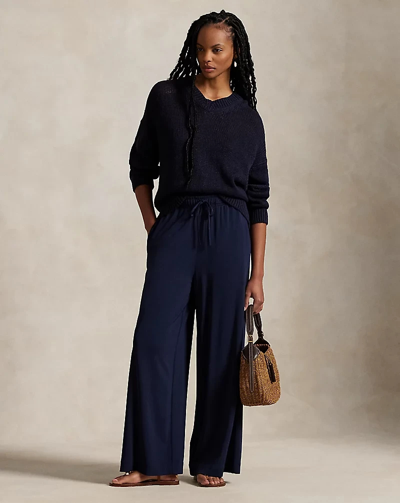 Linen-Cotton V-Neck Sweater