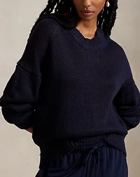 Linen-Cotton V-Neck Sweater