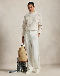 Aran-Knit Cotton Mockneck Sweater