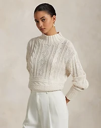 Aran-Knit Cotton Mockneck Sweater