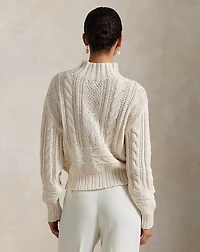 Aran-Knit Cotton Mockneck Sweater