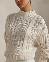 Aran-Knit Cotton Mockneck Sweater