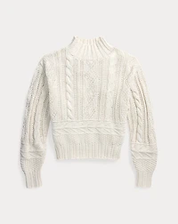 Aran-Knit Cotton Mockneck Sweater