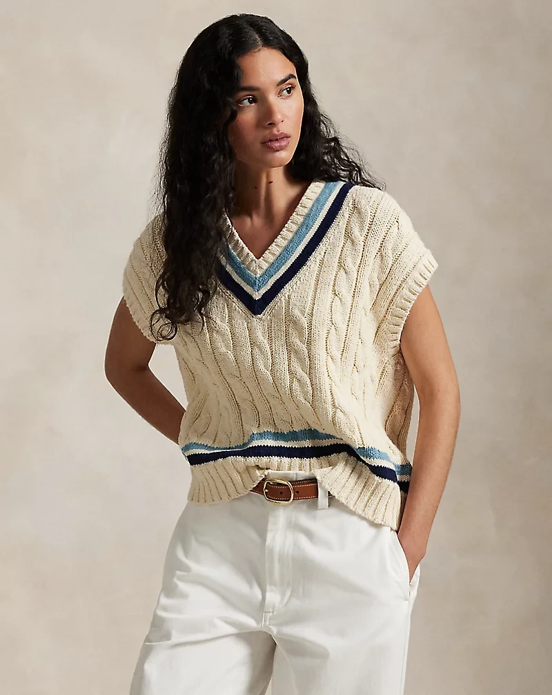 Cable-Knit Cotton Cricket Sweater Vest