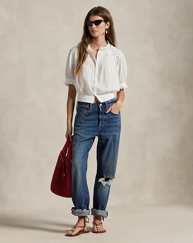 Lace-Trim Cotton Voile Top