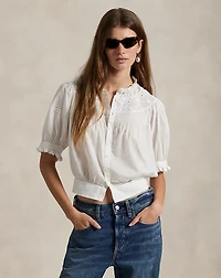 Lace-Trim Cotton Voile Top
