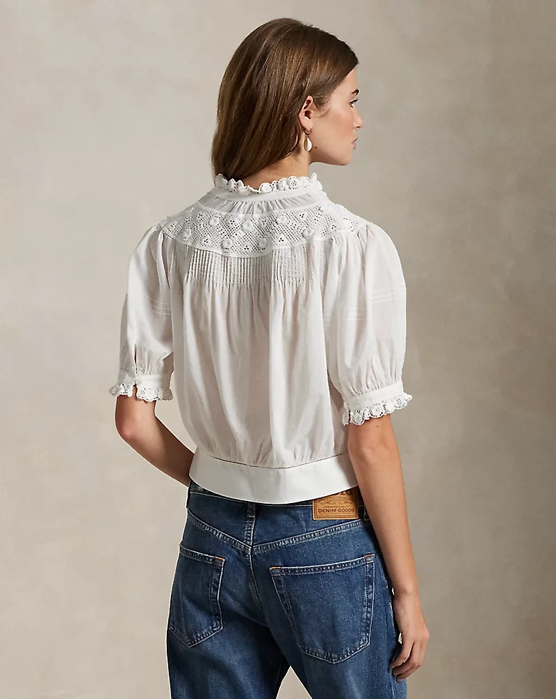Lace-Trim Cotton Voile Top