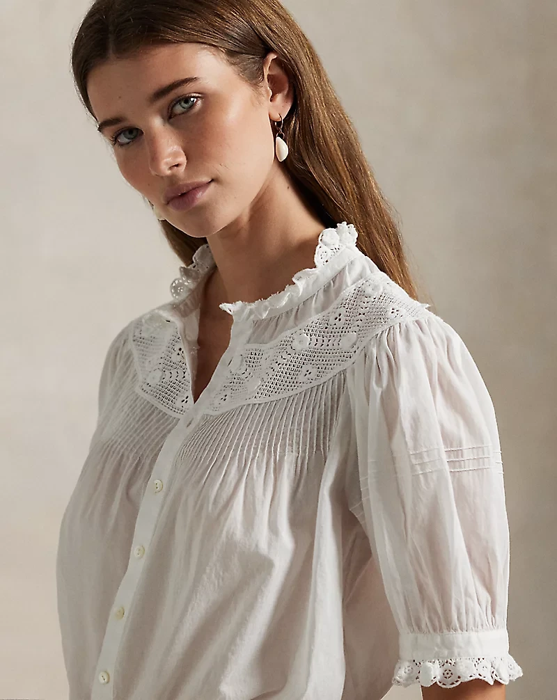 Lace-Trim Cotton Voile Top