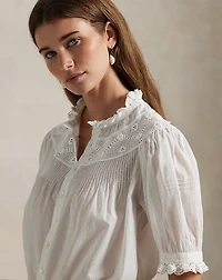 Lace-Trim Cotton Voile Top