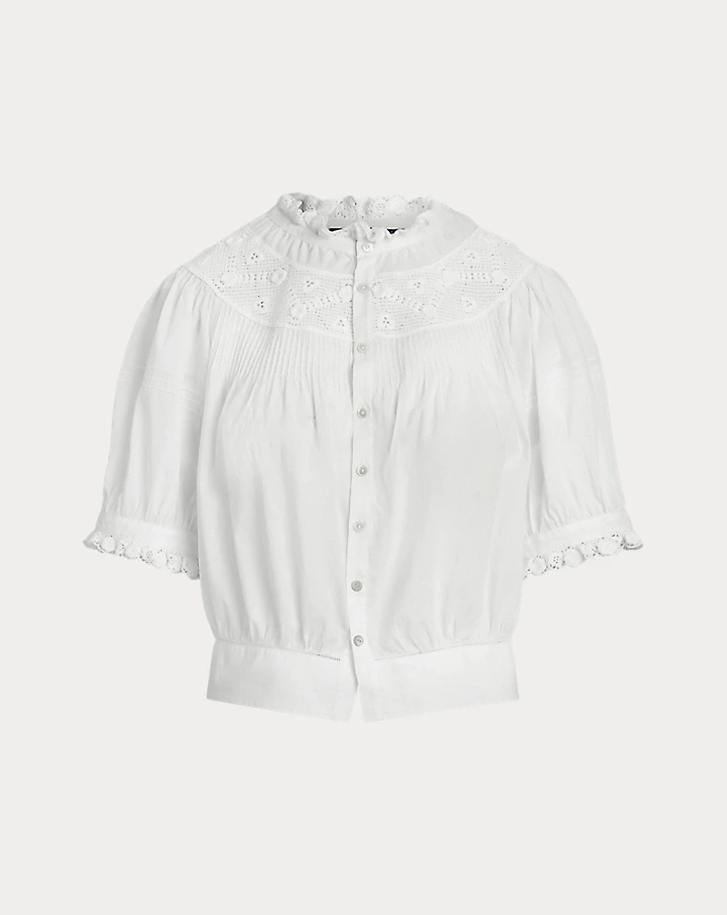 Lace-Trim Cotton Voile Top