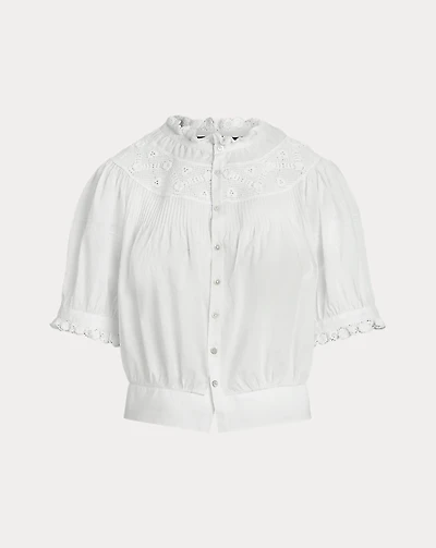 Lace-Trim Cotton Voile Top