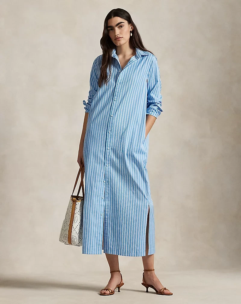 Striped Cotton Long Shirtdress