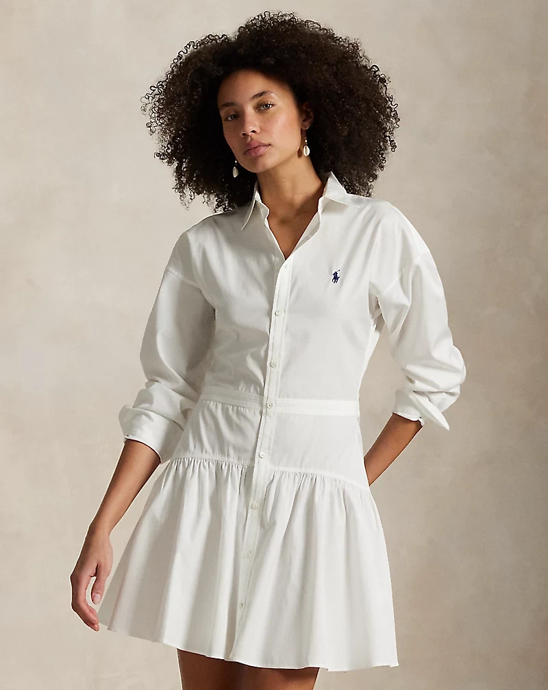Cotton Broadcloth Paneled Shirtdress