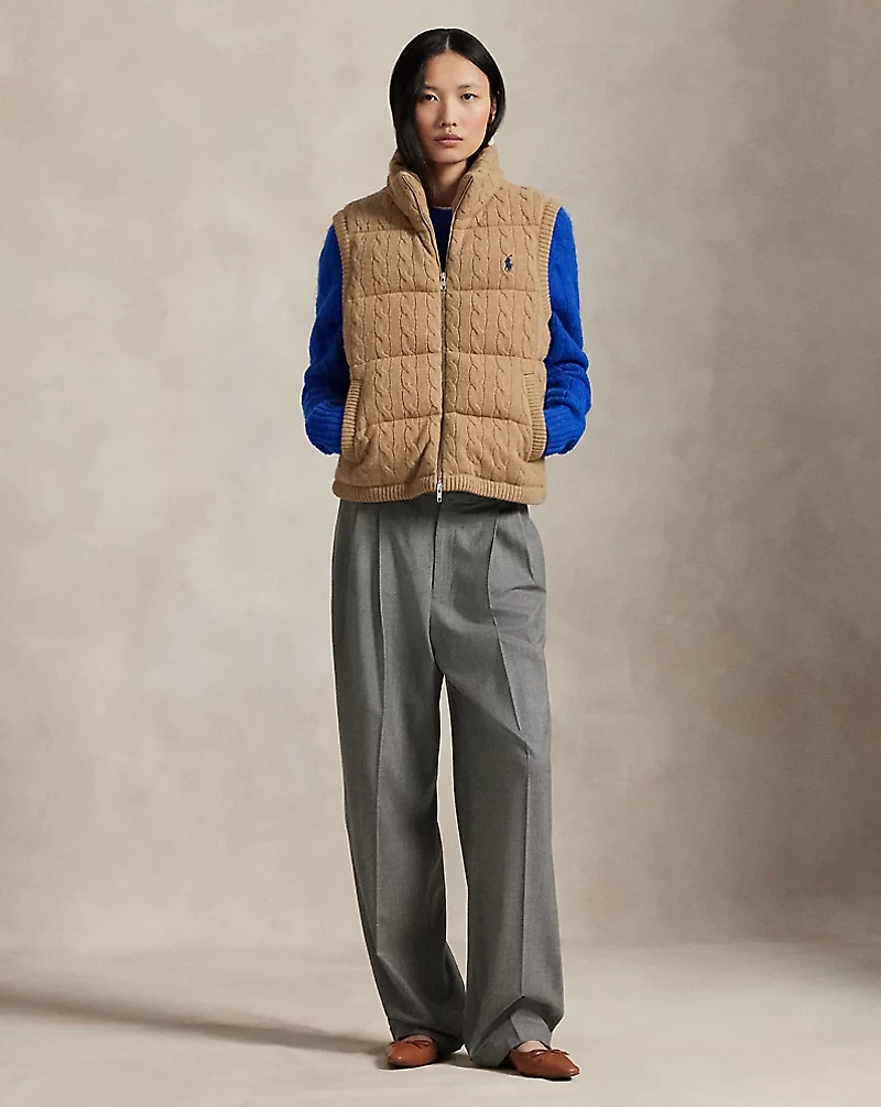 Cable-Knit Wool-Cashmere Quilted Vest