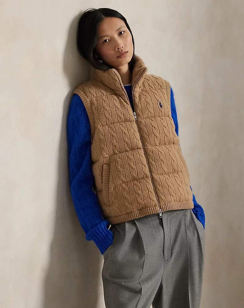 Cable-Knit Wool-Cashmere Quilted Vest