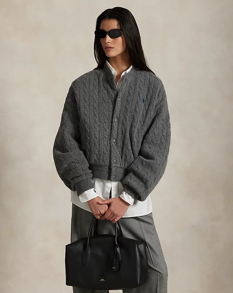 Cable-Knit Wool-Cashmere Bomber Jacket