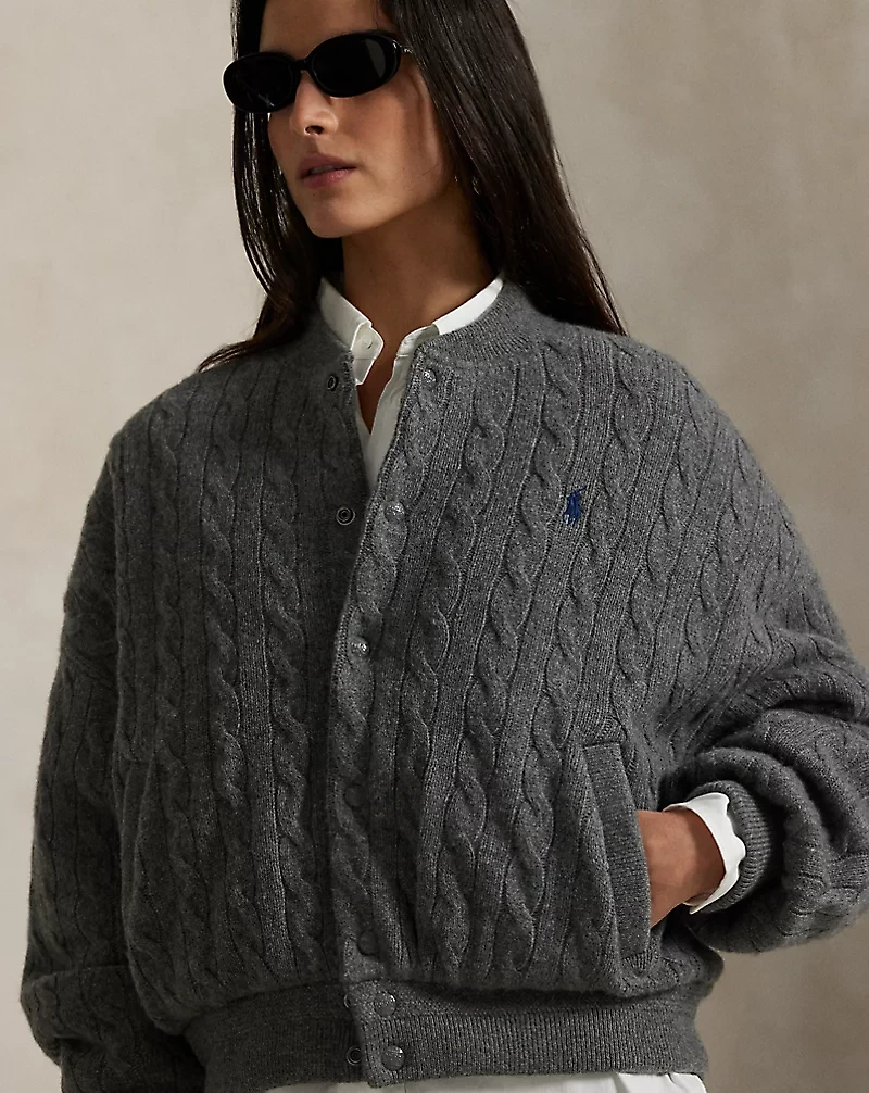 Cable-Knit Wool-Cashmere Bomber Jacket