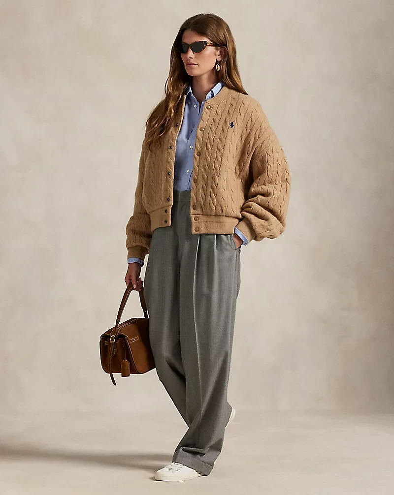 Cable-Knit Wool-Cashmere Bomber Jacket