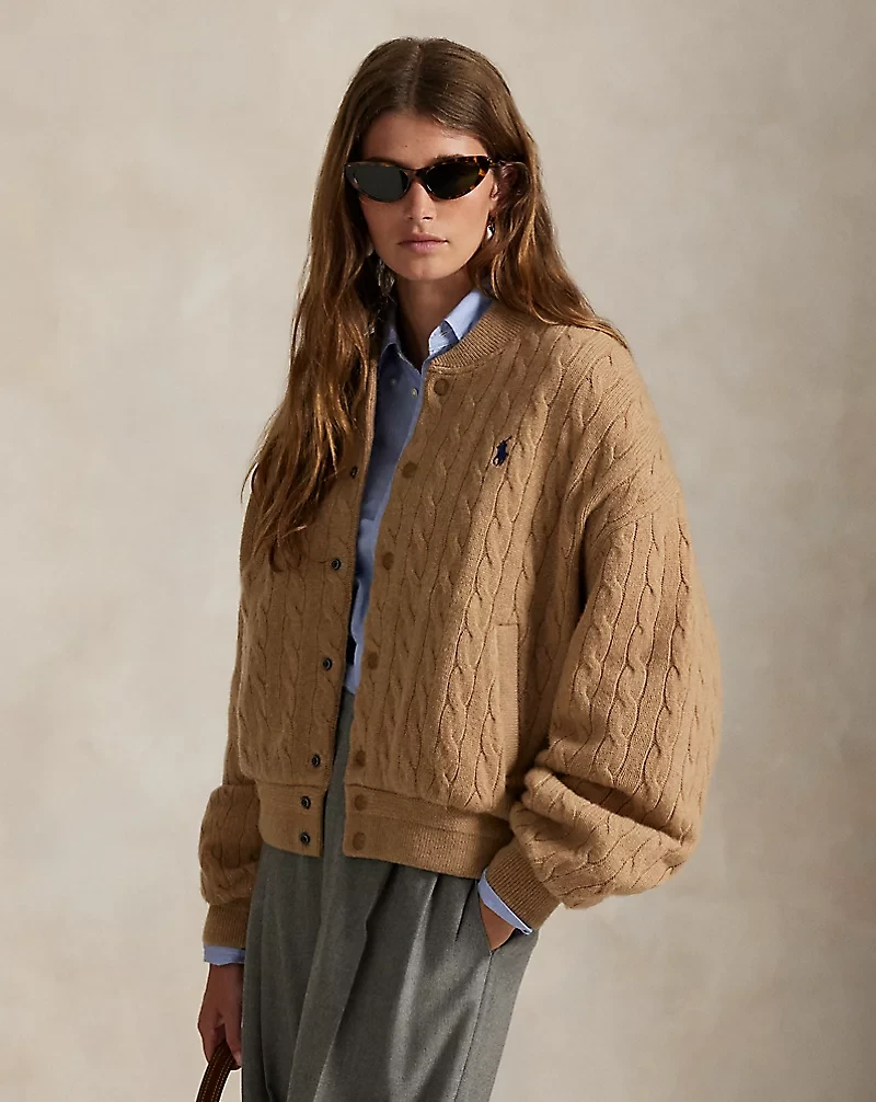 Cable-Knit Wool-Cashmere Bomber Jacket