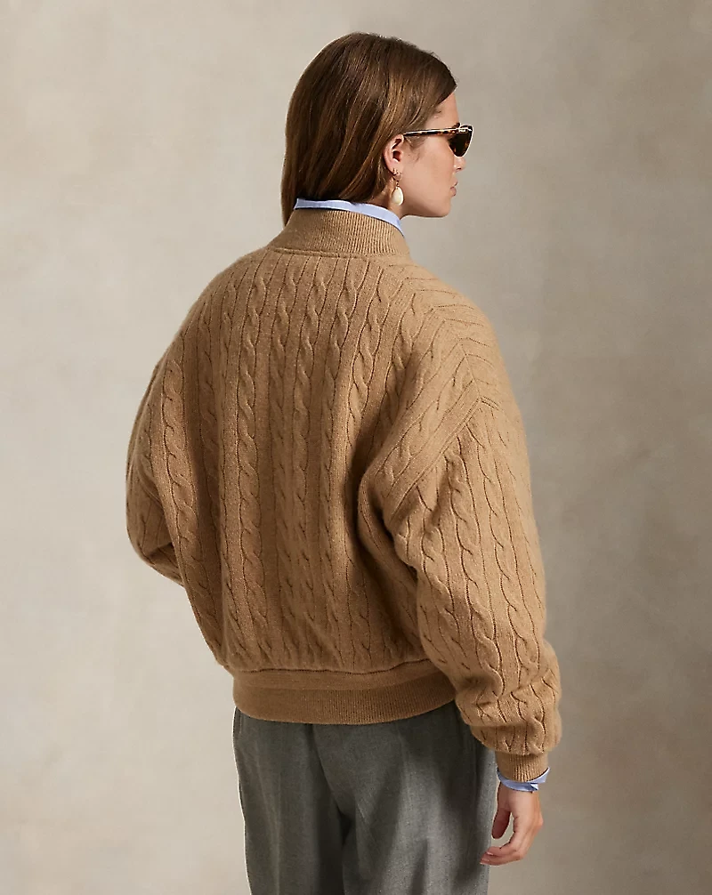 Cable-Knit Wool-Cashmere Bomber Jacket