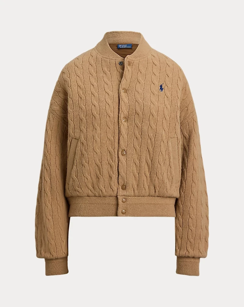 Cable-Knit Wool-Cashmere Bomber Jacket