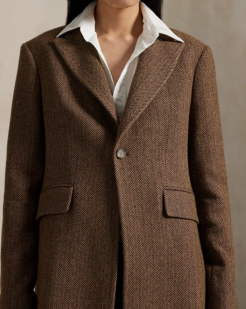 Wool-Blend Herringbone Coat