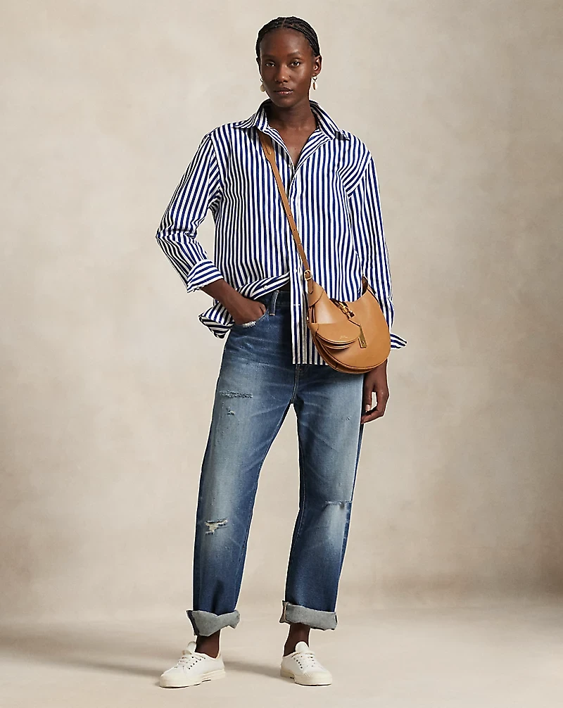 Oversize Fit Striped Cotton Shirt