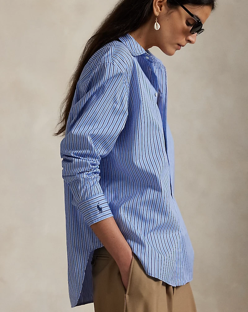 Oversize Fit Striped Cotton Shirt