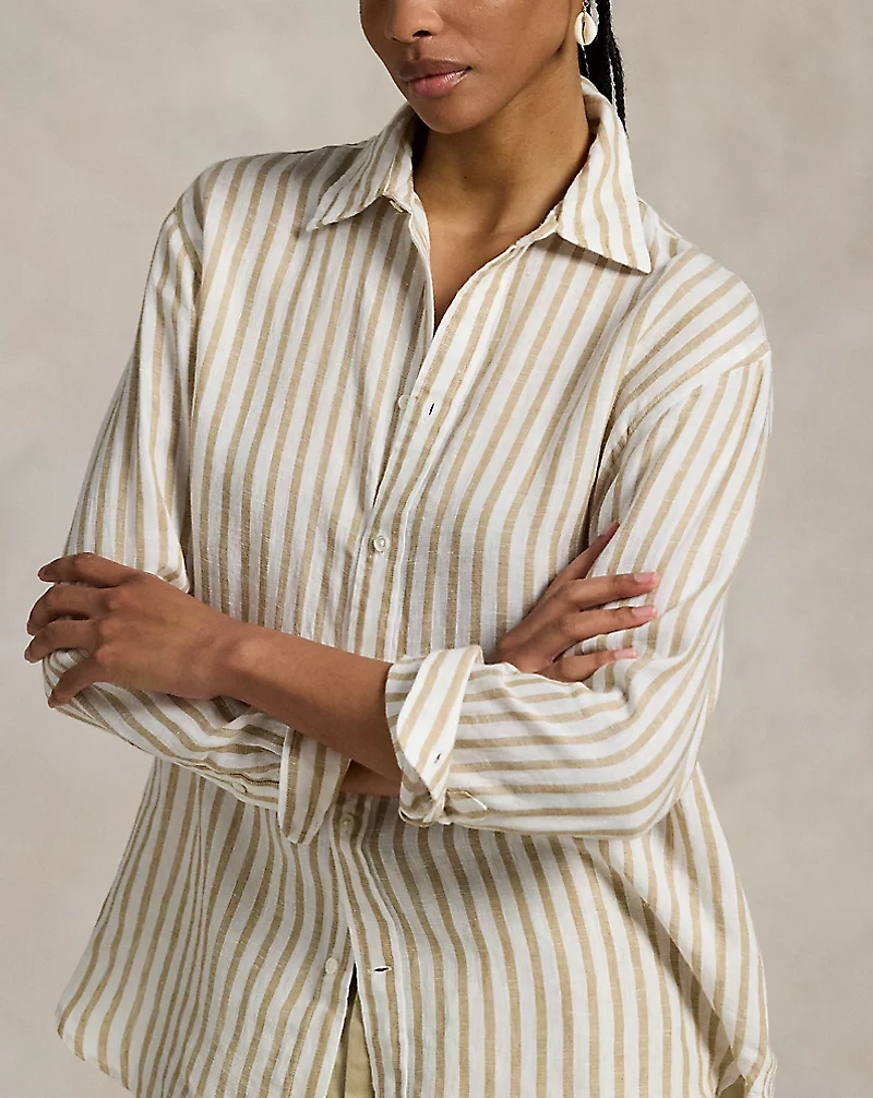 Oversize Fit Striped Linen Shirt