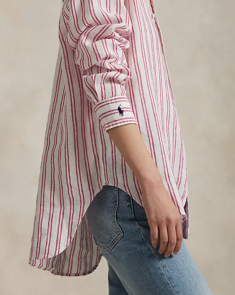 Oversize Fit Striped Linen Shirt