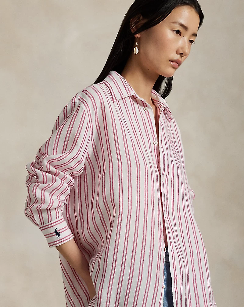 Oversize Fit Striped Linen Shirt