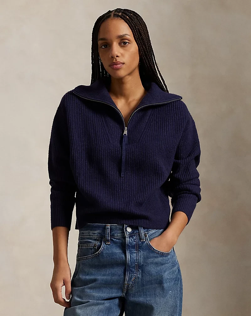 Cashmere-Wool Half-Zip Sweater